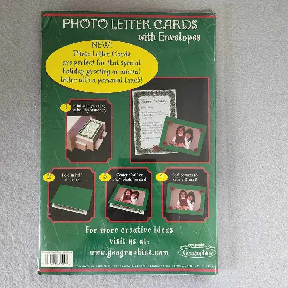 Photo Letter Cards With Envelopes Holly & Poinsettia Design Geographics Sealed